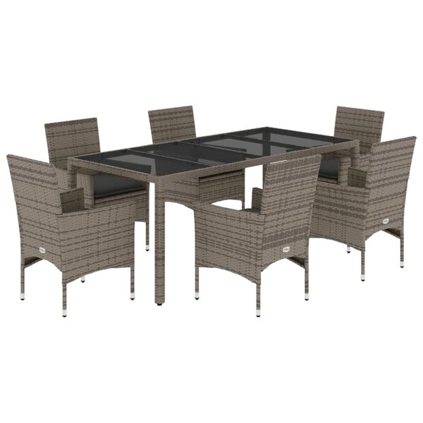vidaXL Ensemble à manger de jardin et coussins 7 Pièces gris rotin verre
