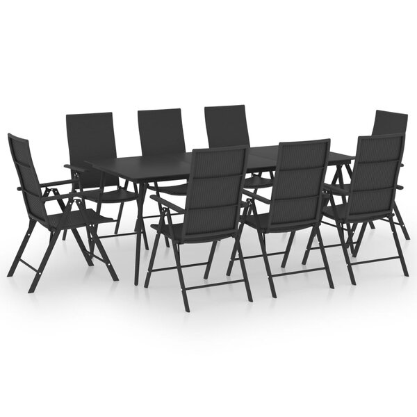 vidaXL Ensemble de salle à manger de jardin 9 Pièces Noir