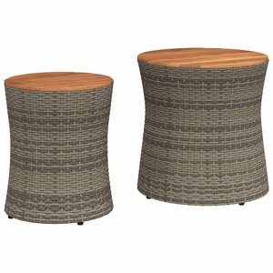 vidaXL Tables d'appoint de jardin 2 Pièces dessus en bois gris poly rotin