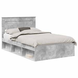 vidaXL Cadre de lit Gris Béton 135 x 190 cm Bois de pin massif