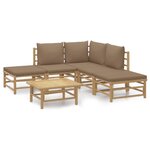 vidaXL Salon de jardin 6 Pièces avec coussins taupe bambou