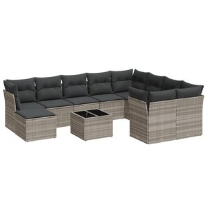 vidaXL Salon de jardin 11 Pièces avec coussins gris clair résine tressée