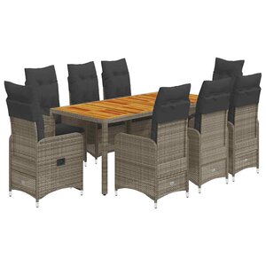 vidaXL Ensemble de bistro de jardin 9 Pièces coussins gris poly rotin