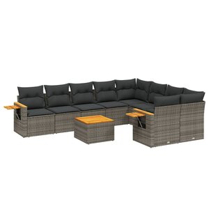 vidaXL Salon de jardin avec coussins 10 Pièces gris résine tressée