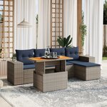 vidaXL Salon de jardin 6 Pièces avec coussins gris résine tressée