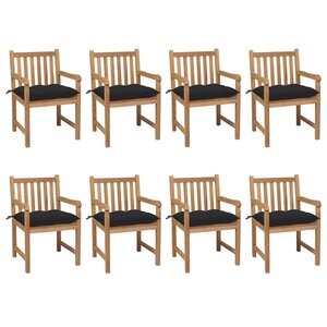 vidaXL Chaises de jardin lot de 8 avec coussins noir Bois teck solide