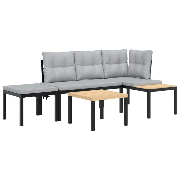 vidaXL Ensemble de banc de jardin avec coussins 4 Pièces noir