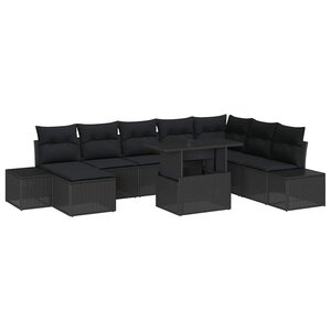 vidaXL Ensemble de canapé de jardin 9 Pièces Noir Poly rotin