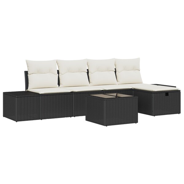 vidaXL Ensemble de canapés de jardin 6 pièces avec coussins Noir Poly Rattan