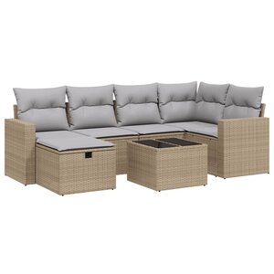 vidaXL Salon de jardin avec coussins 7Pièces mélange beige résine tressée