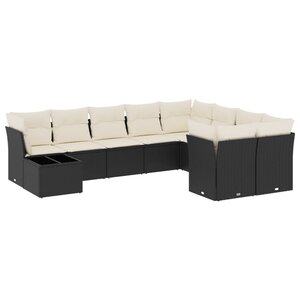 vidaXL Salon de jardin 10 Pièces avec coussins noir résine tressée
