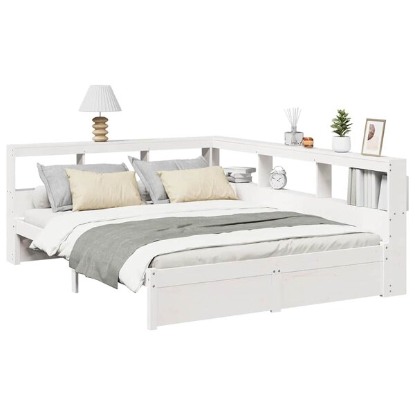 vidaXL Lit bibliothèque sans matelas blanc 150x200 cm bois pin massif