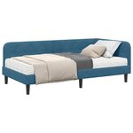 vidaXL Cadre de lit d'angle avec matelas Bleu 90 x 200 cm Velours