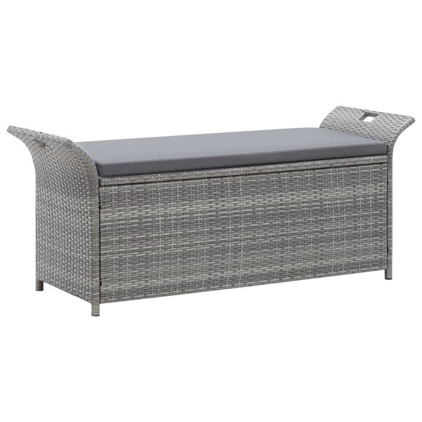 vidaXL Banc de rangement avec coussin gris 138 cm résine tressée
