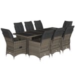 vidaXL Ensemble de bistro de jardin 9 Pièces coussins gris poly rotin