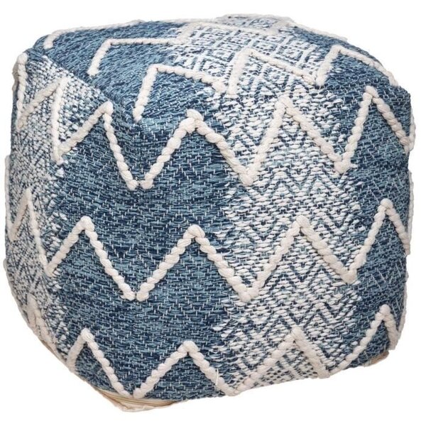 Pouf en coton - L. 45 x l. 45 x H. 45 cm - Bleu, blanc, terre