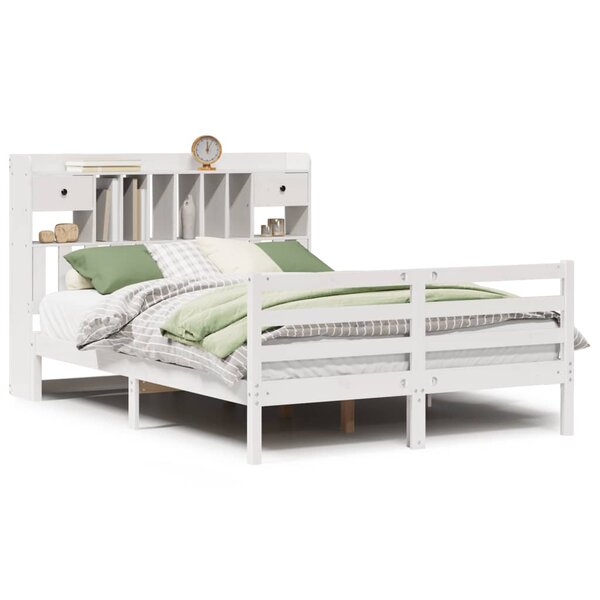 vidaXL Lit bibliothèque sans matelas blanc 150x200 cm bois pin massif