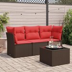 vidaXL Salon de jardin 4 Pièces avec coussins marron résine tressée