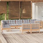 vidaXL Salon de jardin 9 Pièces avec coussins gris bois de pin massif