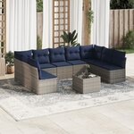 vidaXL Salon de jardin 10 Pièces avec coussins gris résine tressée