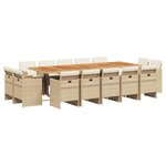 vidaXL Ensemble à manger de jardin et coussins 15 Pièces beige
