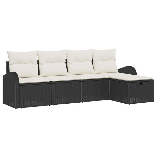 vidaXL Ensemble de canapé de jardin avec coussin 5 Pièces Noir Poly rotin