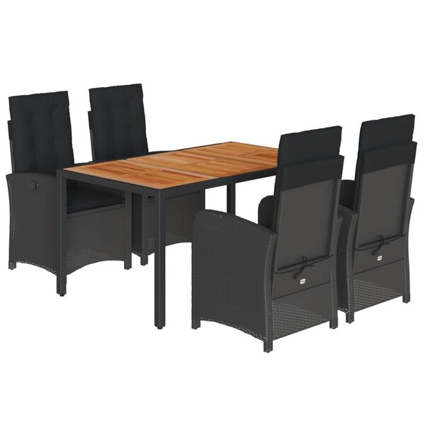vidaXL Ensemble à manger de jardin coussins 5Pièces Noir Résine tressée