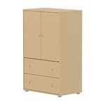 Flexa SAGA Armoire 2 portes et 2 tiroirs a facades rainurees Beige sable Oat Boutons metalliques Oat