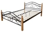 Design metal lit double 160 x 200 cadre de lit lattes bois noir naturel