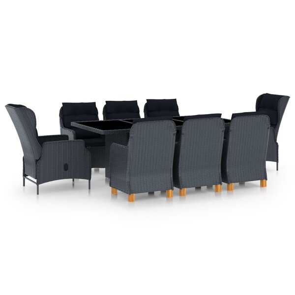 vidaXL Ensemble à manger 9 Pièces avec coussins résine tressée gris foncé