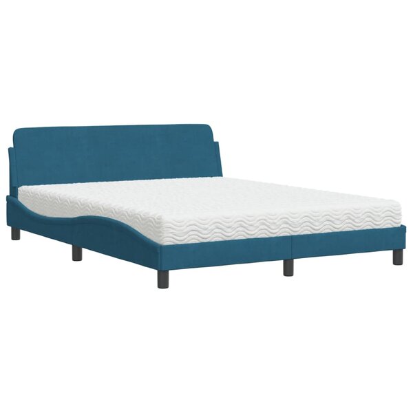 vidaXL Lit avec matelas Dover bleu 160x200 cm velours