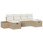 vidaXL Ensemble de Canapés de Jardin de 6 Pièces avec Coussins Beige Poly Rattan
