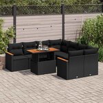 vidaXL Salon de jardin avec coussins 9 Pièces noir résine tressée acacia