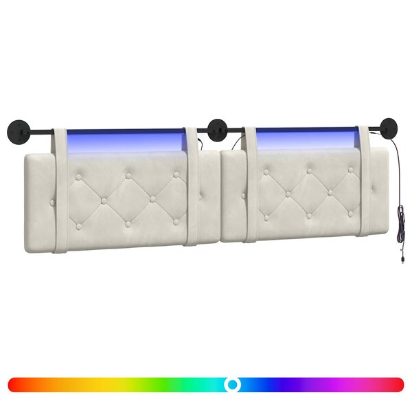 vidaXL Tête de lit suspendue Avec lumière LED Crème Velours