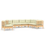 vidaXL Salon de jardin 7 Pièces avec coussins crème bois de pin massif
