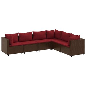 vidaXL Salon de jardin 6 Pièces avec coussins Marron Résine tressée