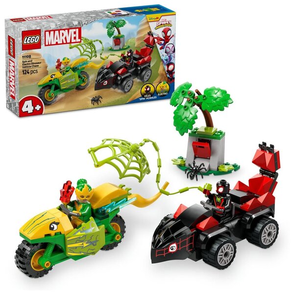 LEGO Marvel 11198 — Course-poursuite Spin et Electro en dino‑véhicules (4+)