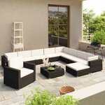 vidaXL Salon de jardin 12 Pièces avec coussins résine tressée noir