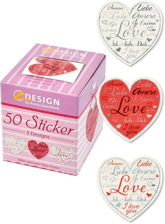 Boîte de 50 Stickers Cœur/Love
