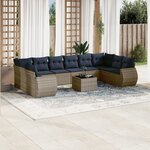 vidaXL Salon de jardin 11 Pièces avec coussins gris résine tressée
