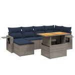 vidaXL Salon de jardin 7 Pièces avec coussins gris résine tressée