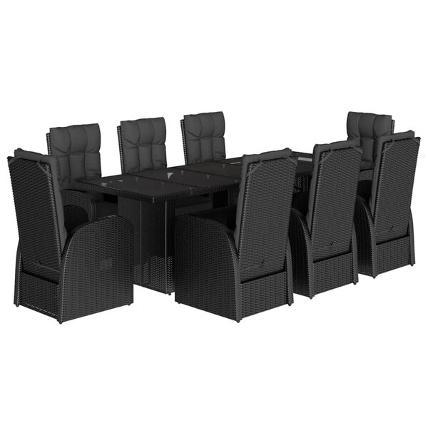 vidaXL Ensemble à manger de jardin 9Pièces coussins noir résine tressée