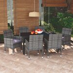 vidaXL Ensemble à manger de jardin coussins 7Pièces Résine tressée Gris