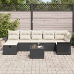 vidaXL Ensemble de canapé de jardin avec coussin 8 Pièces Noir Poly rotin