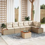 vidaXL Canapé de jardin 7 pièces avec coussins beiges en poly rotin et acacia