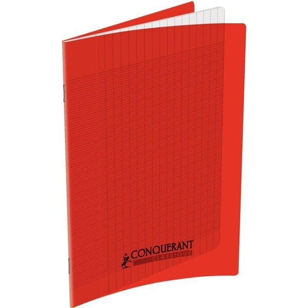 Cahier 17 x 22 cm Grands Carreaux Seyès 140 Pages Couverture Polypro Rouge CONQUÉRANT