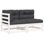 vidaXL Canapé de jardin et coussins 2 places blanc bois de pin massif