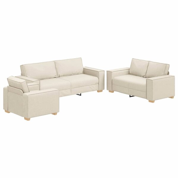 vidaXL Ensemble de Canapés 3 Pièces Beige Tissu en lin mélangé