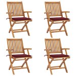 vidaXL Chaises pliables de jardin avec coussins lot de 4 Teck solide