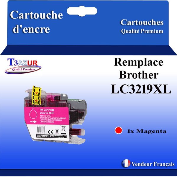T3AZUR- Cartouche compatible avec Brother LC3217 / LC3219 XL Magenta pour Brother MFC-J6535DW  MFC-J6535DW XL  MFC-J6730DW
